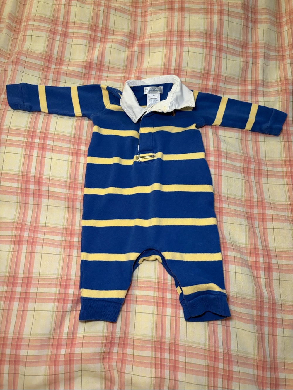 Ralph Lauren Blue and Yellow Striped Baby Romper